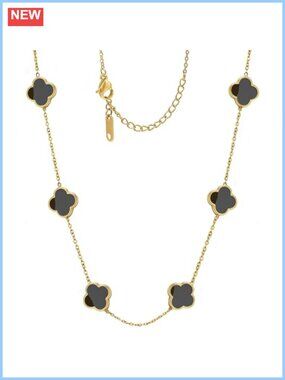18K Gold Plated Four Leaf Clover Pendant Necklace Stainless Steel